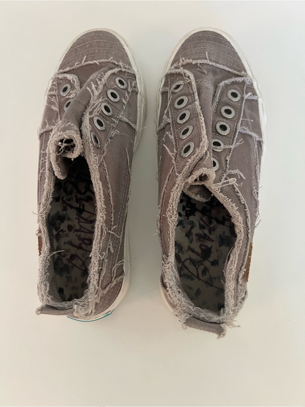 Blowfish Frayed Slip-On Sneakers in Taupe.  Size 7.  Fair condition.